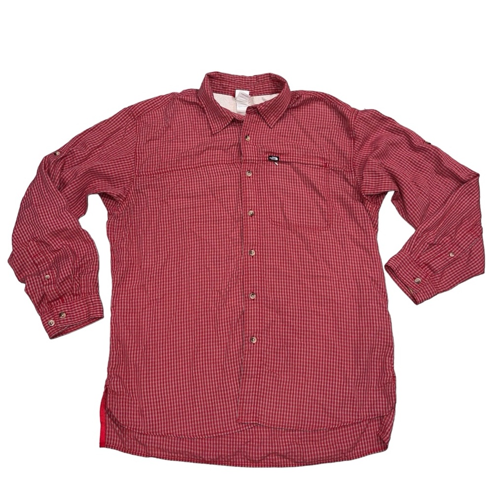 The North Face Men’s Red Plaid Roll Tab Long Sleeve Button Up Shirt size XL